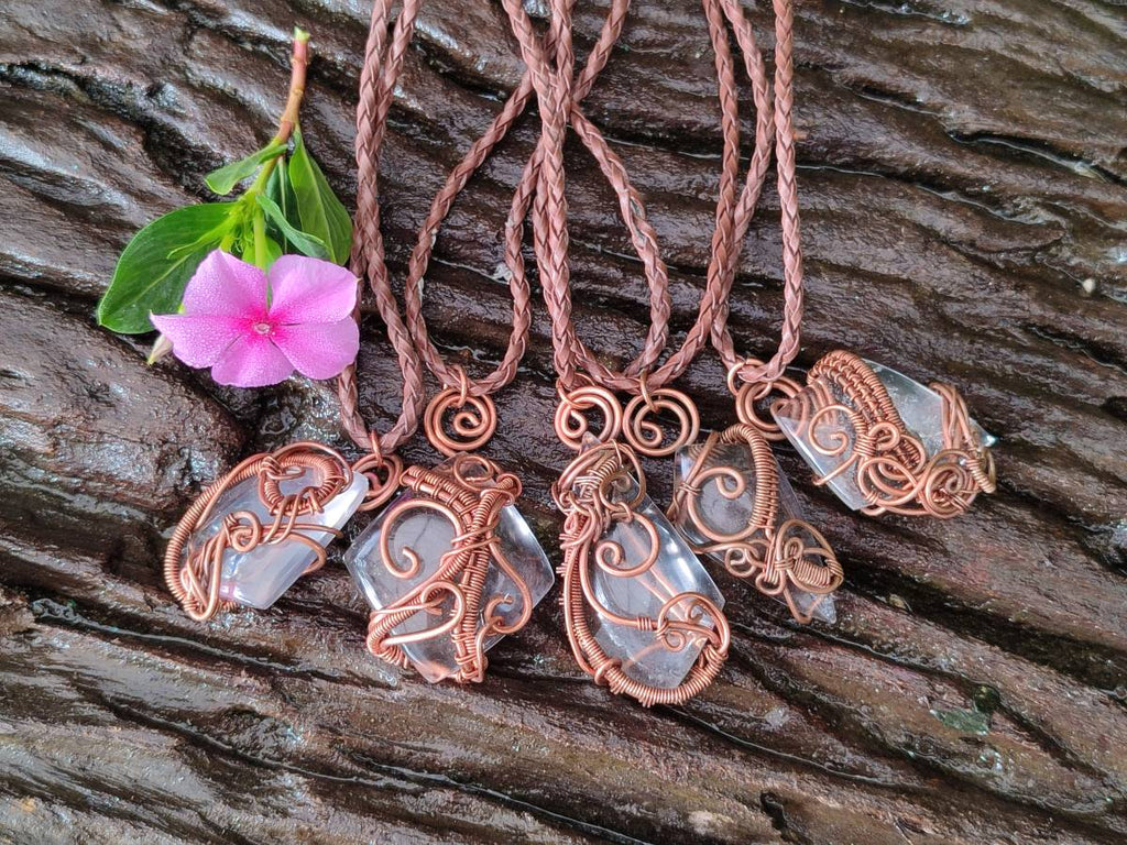 Hand Made Rock Crystal Kite Copper Wire Wrap Pendants - Sold Per Item - From Madagascar - Toprock Gemstones and Minerals 