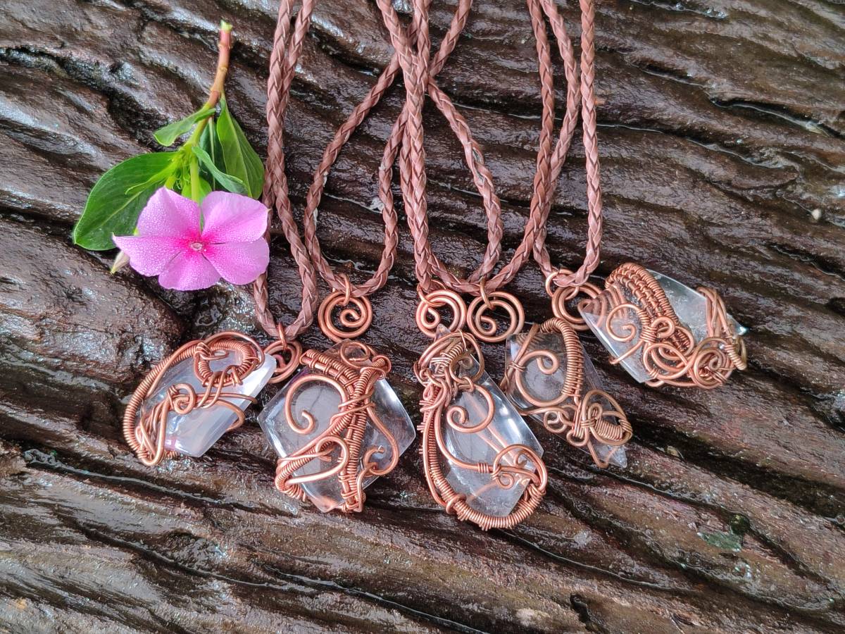 Hand Made Rock Crystal Kite Copper Wire Wrap Pendants - Sold Per Item - From Madagascar - Toprock Gemstones and Minerals 
