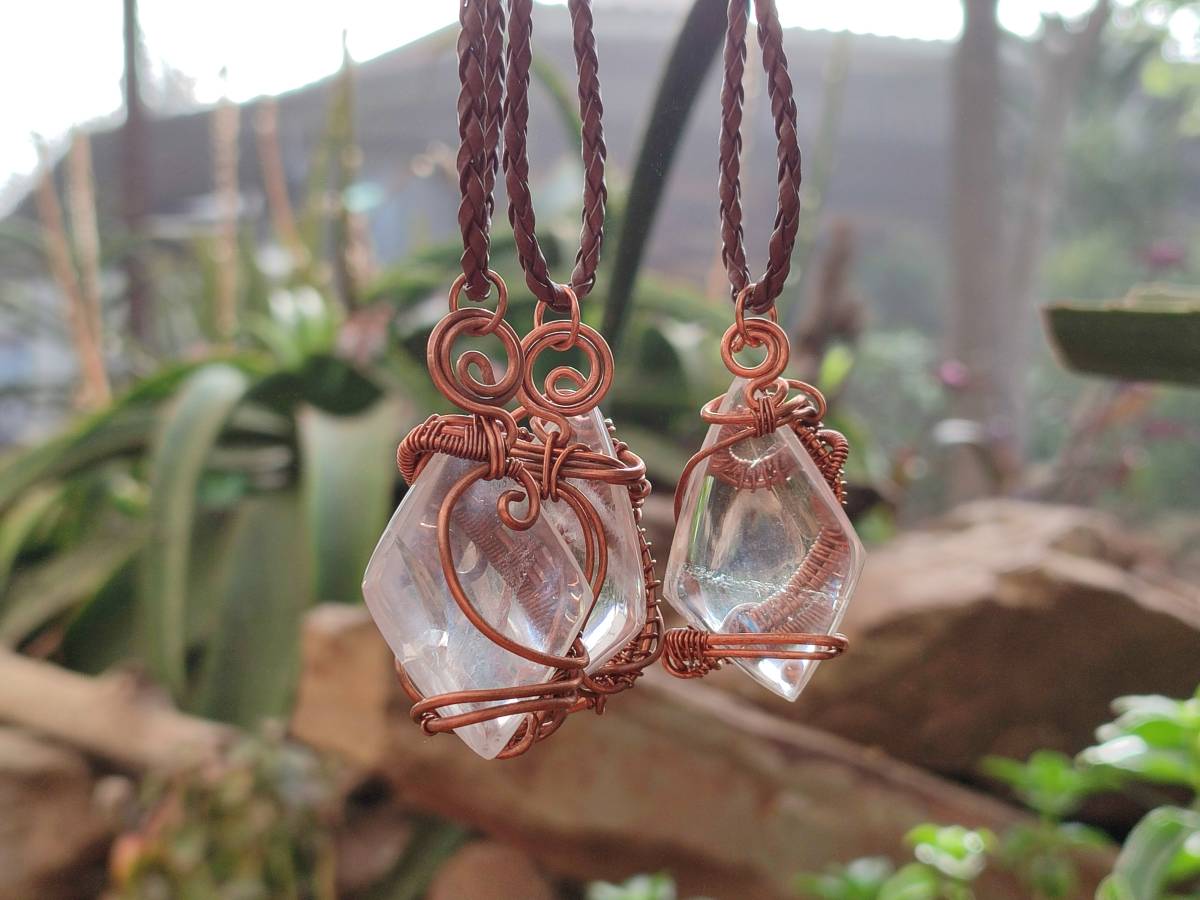 Hand Made Rock Crystal Kite Copper Wire Wrap Pendants - Sold Per Item - From Madagascar - Toprock Gemstones and Minerals 