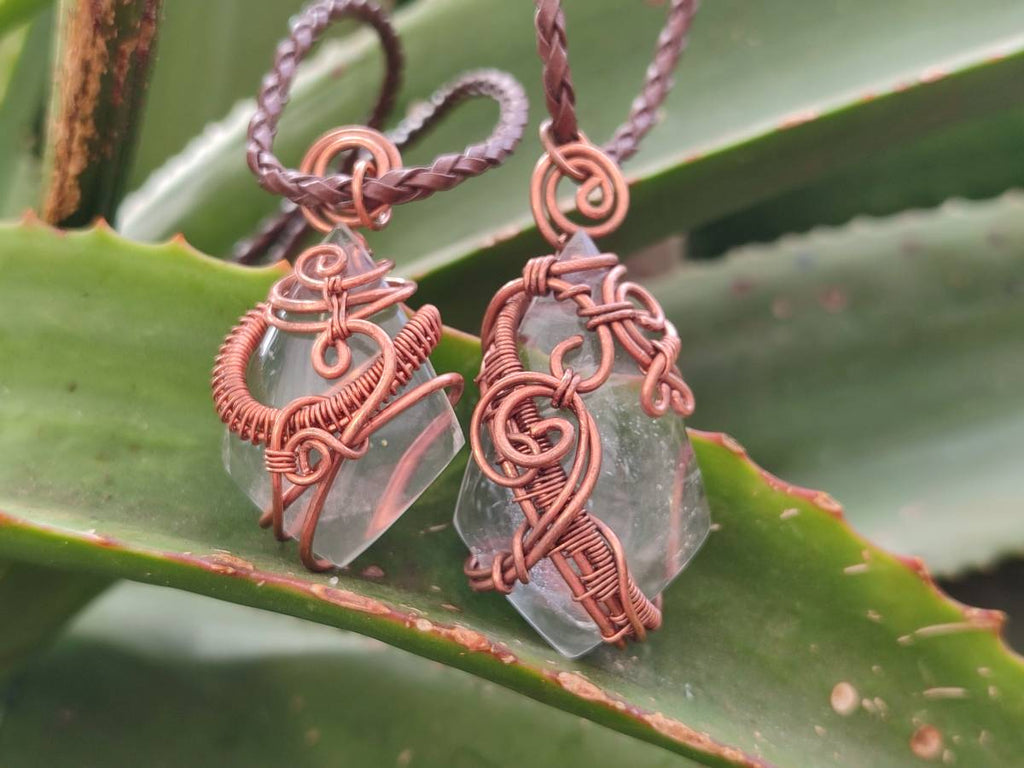 Hand Made Rock Crystal Kite Copper Wire Wrap Pendants - Sold Per Item - From Madagascar - Toprock Gemstones and Minerals 