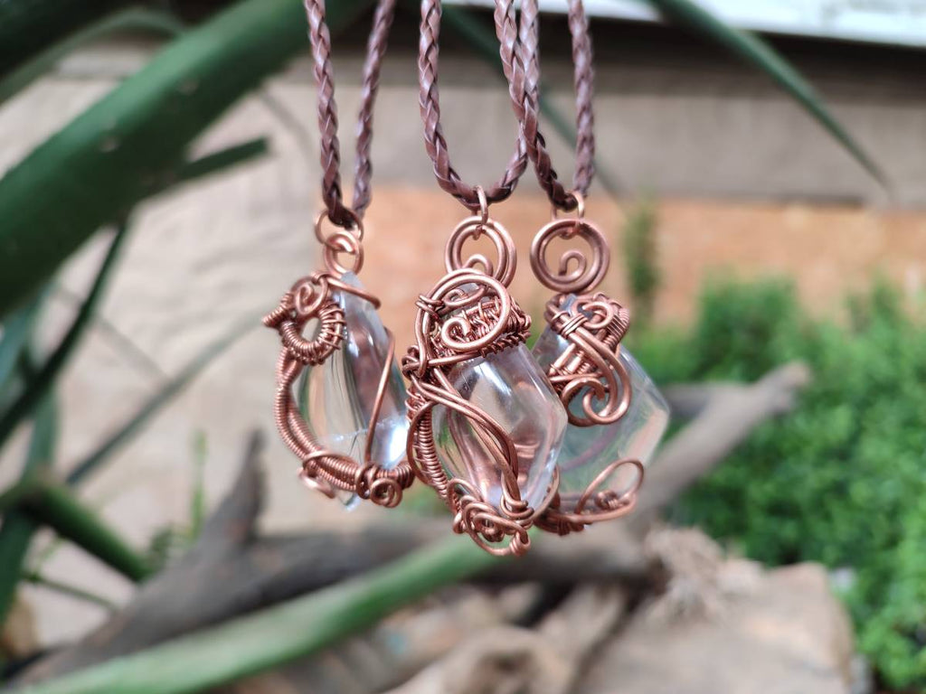 Hand Made Rock Crystal Kite Copper Wire Wrap Pendants - Sold Per Item - From Madagascar - Toprock Gemstones and Minerals 