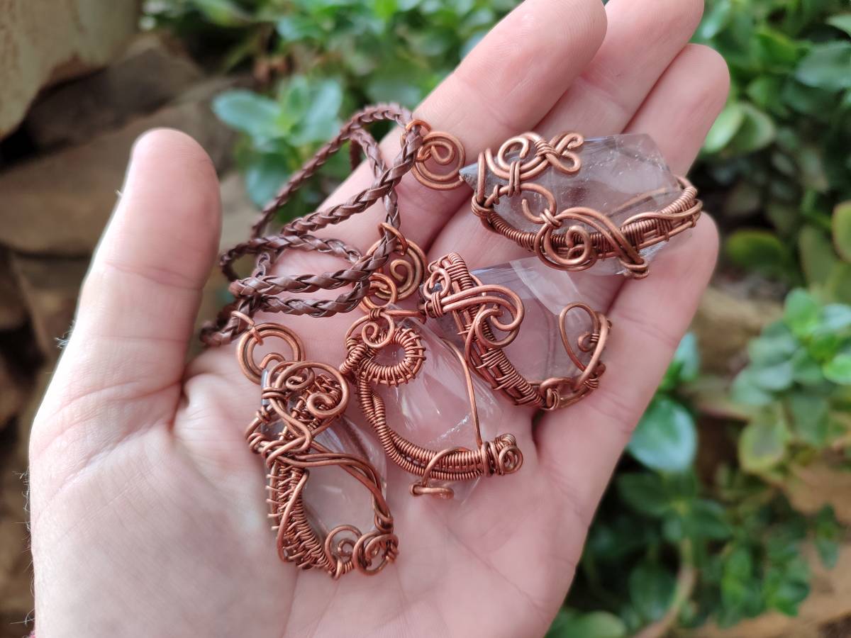 Hand Made Rock Crystal Kite Copper Wire Wrap Pendants - Sold Per Item - From Madagascar - Toprock Gemstones and Minerals 