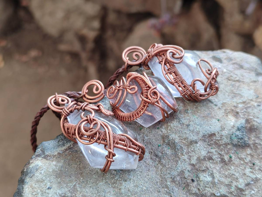 Hand Made Rock Crystal Kite Copper Wire Wrap Pendants - Sold Per Item - From Madagascar - Toprock Gemstones and Minerals 