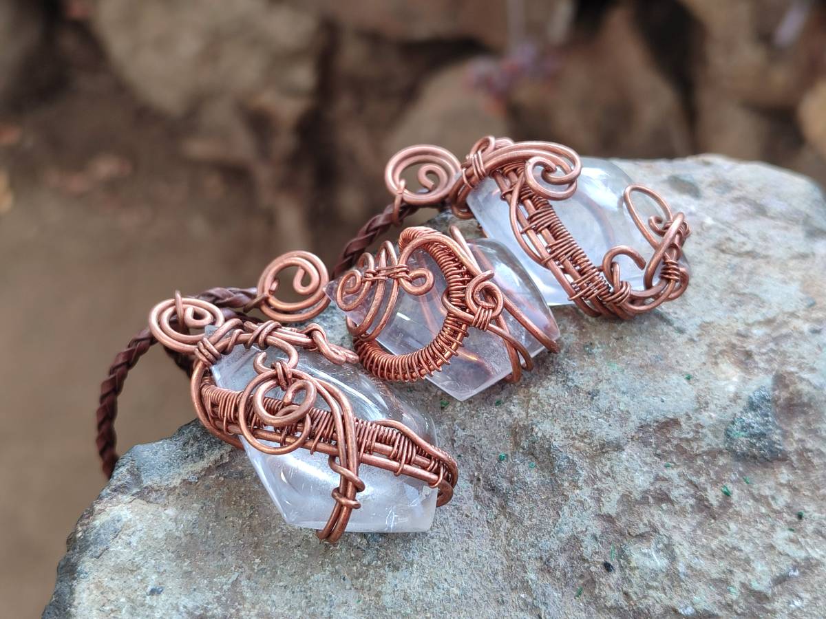 Hand Made Rock Crystal Kite Copper Wire Wrap Pendants - Sold Per Item - From Madagascar - Toprock Gemstones and Minerals 
