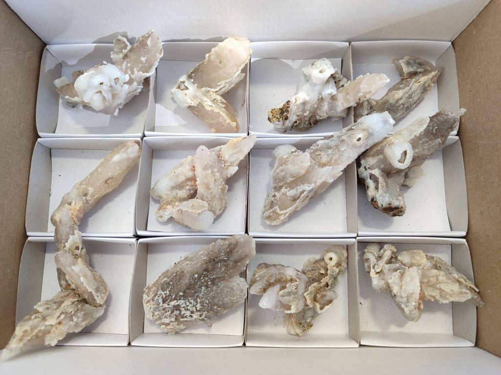 Natural Drusy Quartz Coated Calcite Pseudomorph Specimens x 12 From Alberts Mountain, Lesotho - Toprock Gemstones and Minerals 