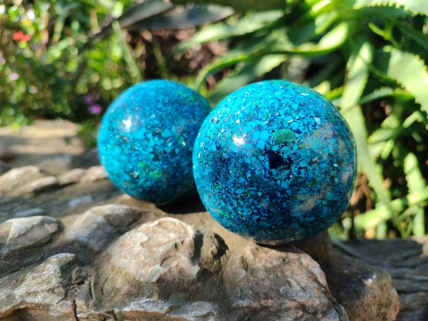 Polished Chrysocolla Conglomerate Spheres x 2 From Congo