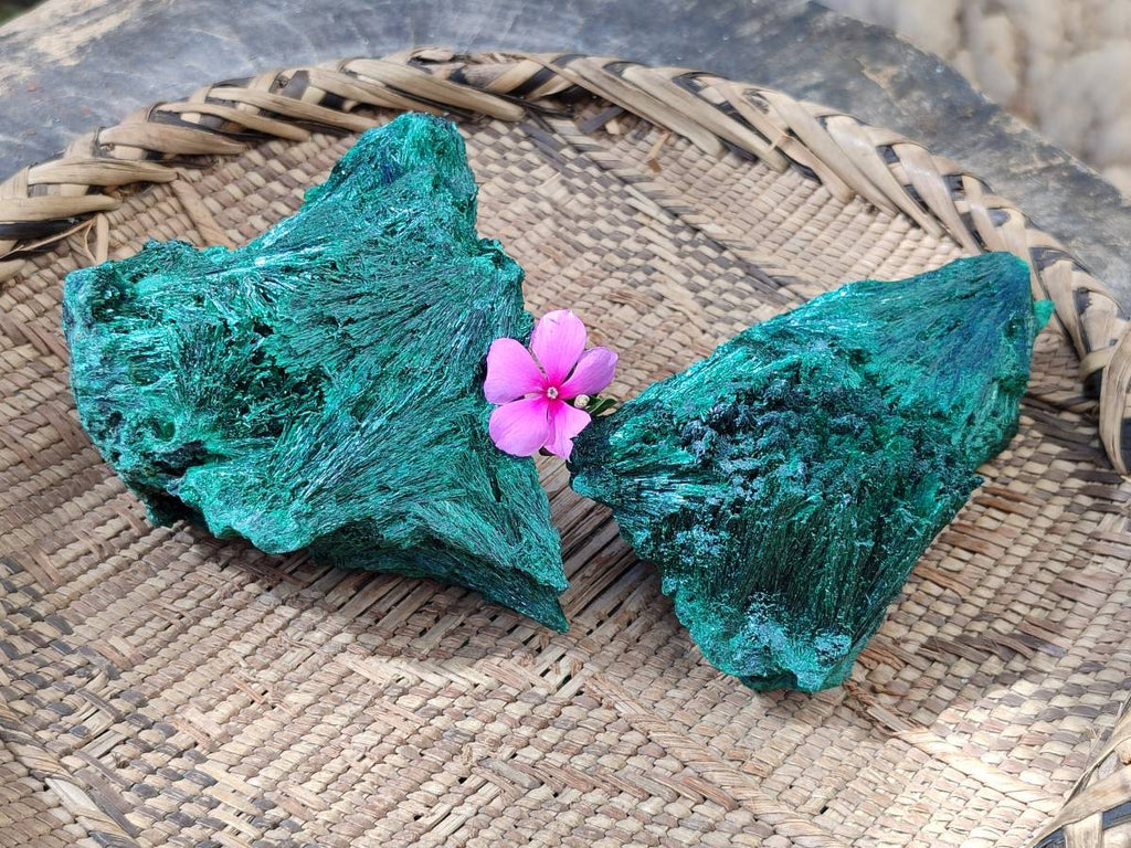 Natural Silky Malachite Specimens x 2 From Kasompe, Congo - Toprock Gemstones and Minerals 