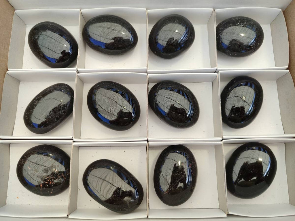 Polished Black Tourmaline Palm Stones x 12 From Madagascar - Toprock Gemstones and Minerals 