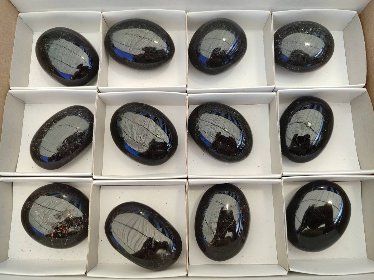 Polished Black Tourmaline Palm Stones x 12 From Madagascar - Toprock Gemstones and Minerals 
