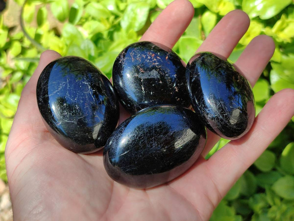 Polished Black Tourmaline Palm Stones x 12 From Madagascar - Toprock Gemstones and Minerals 