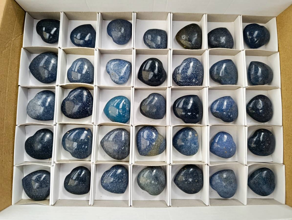 Polished Lazulite Hearts x 35 From Madagascar - Toprock Gemstones and Minerals 