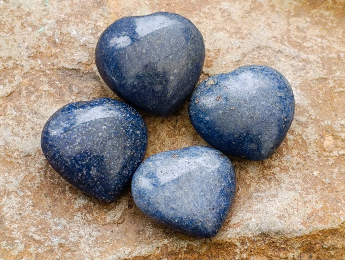 Polished Lazulite Hearts x 35 From Madagascar - Toprock Gemstones and Minerals 