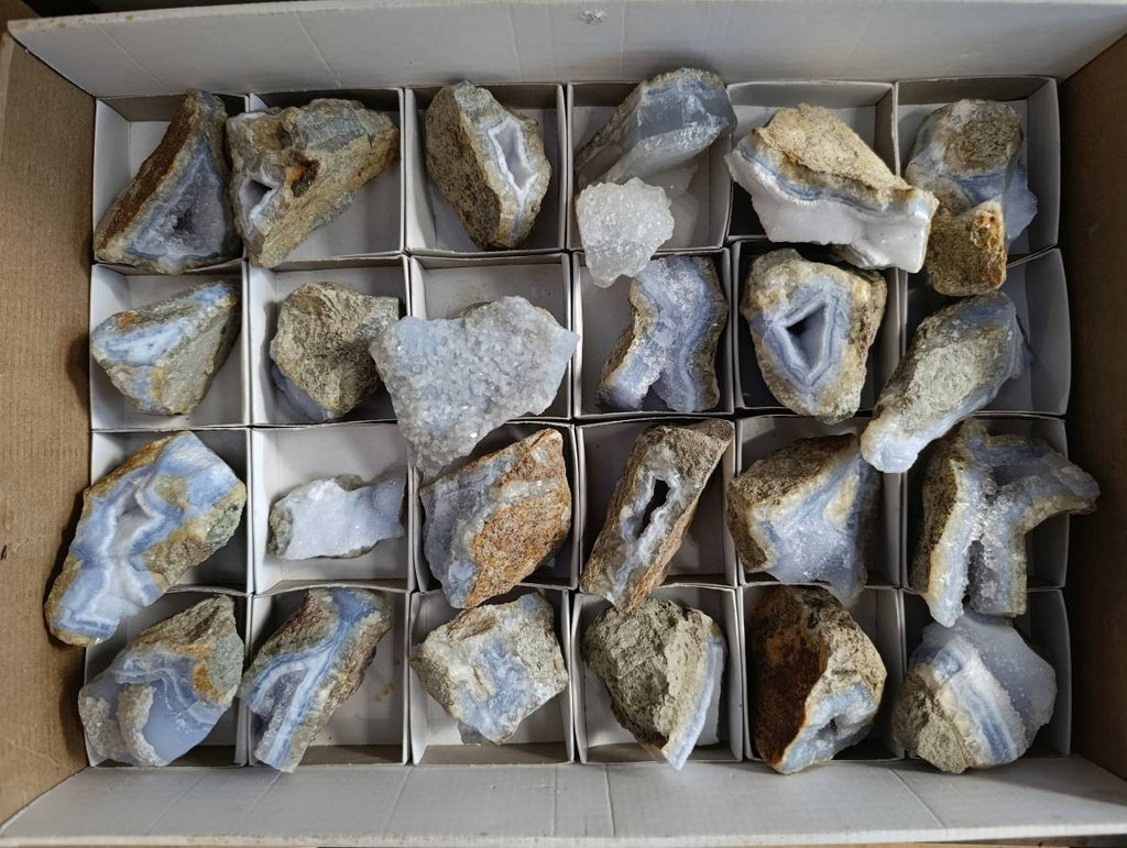Natural Blue Lace Agate Geode Specimens x 24 From Nsanje, Malawi - Toprock Gemstones and Minerals 