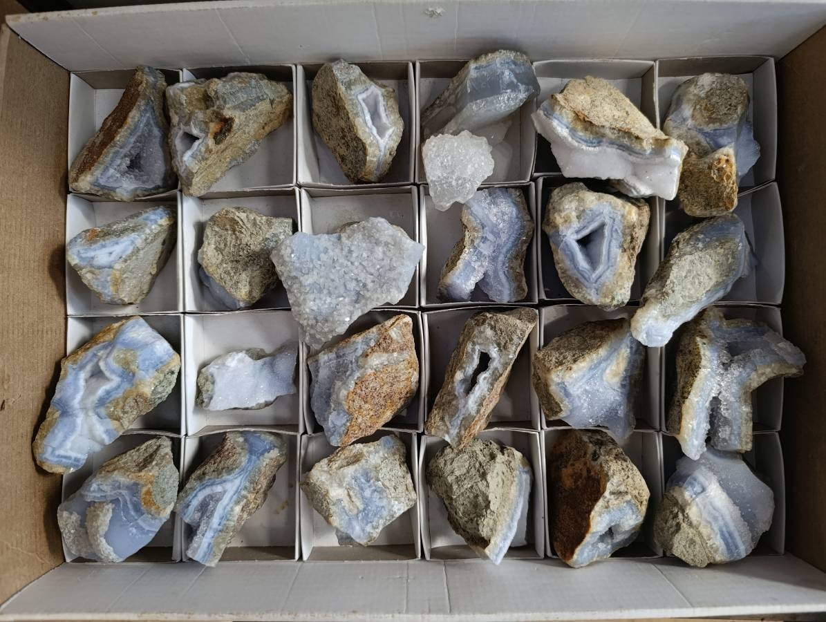 Natural Blue Lace Agate Geode Specimens x 24 From Nsanje, Malawi - Toprock Gemstones and Minerals 