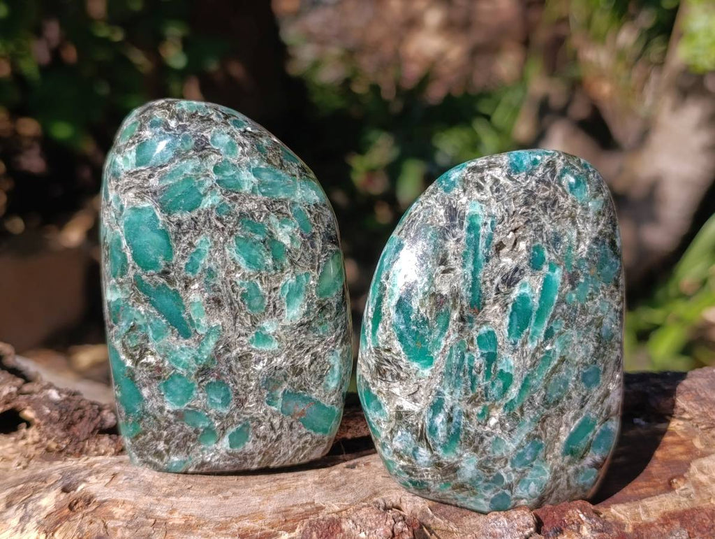 Polished Emerald Mica 'Mutokolite' Standing Free Forms x 3 From Mutoko, Zimbabwe - Toprock Gemstones and Minerals 