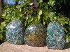 Polished Emerald Mica 'Mutokolite' Standing Free Forms x 3 From Mutoko, Zimbabwe - Toprock Gemstones and Minerals 