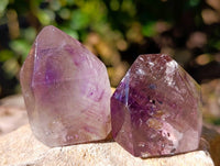 Polished Smokey Window Amethyst Quartz Crystals x 24 From Akansobe, Madagascar