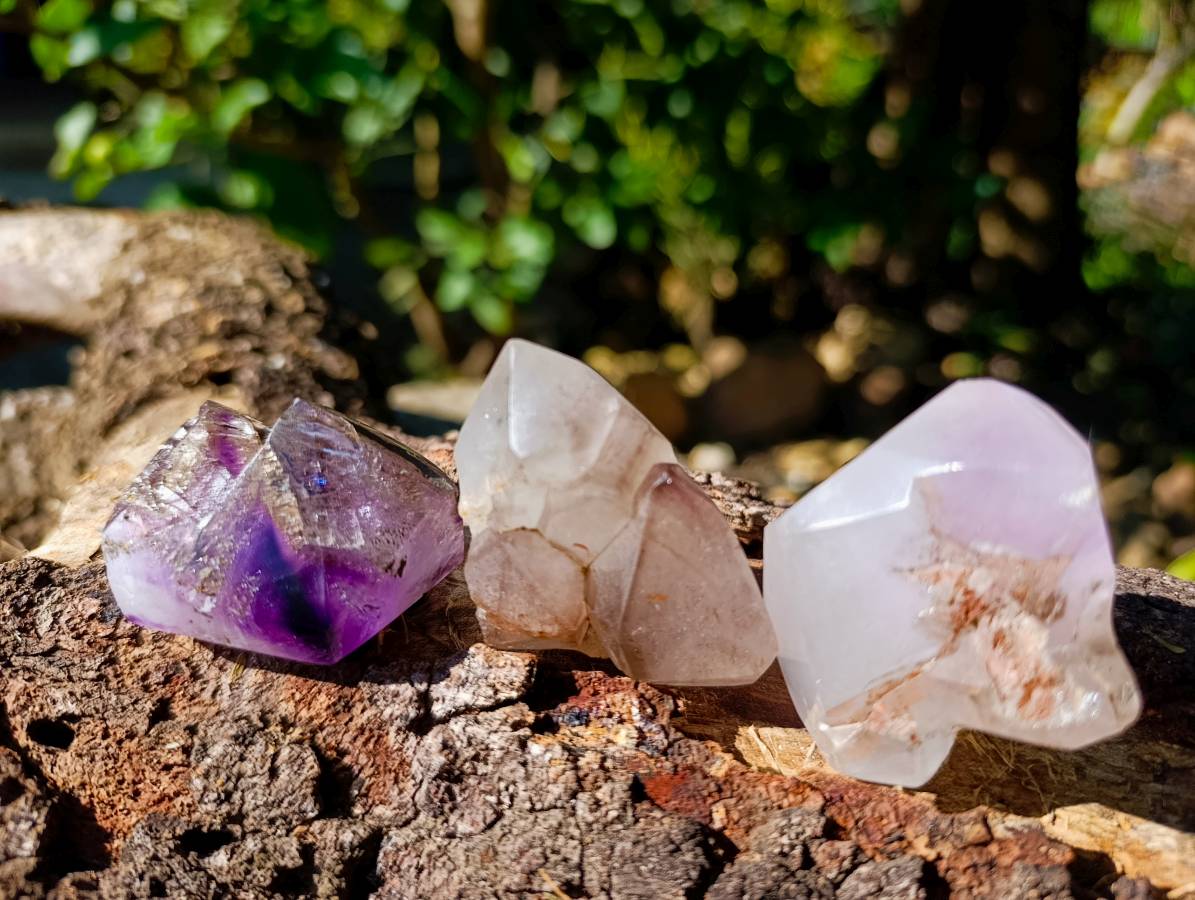 Polished Smokey Window Amethyst Quartz Crystals x 24 From Akansobe, Madagascar - Toprock Gemstones and Minerals 