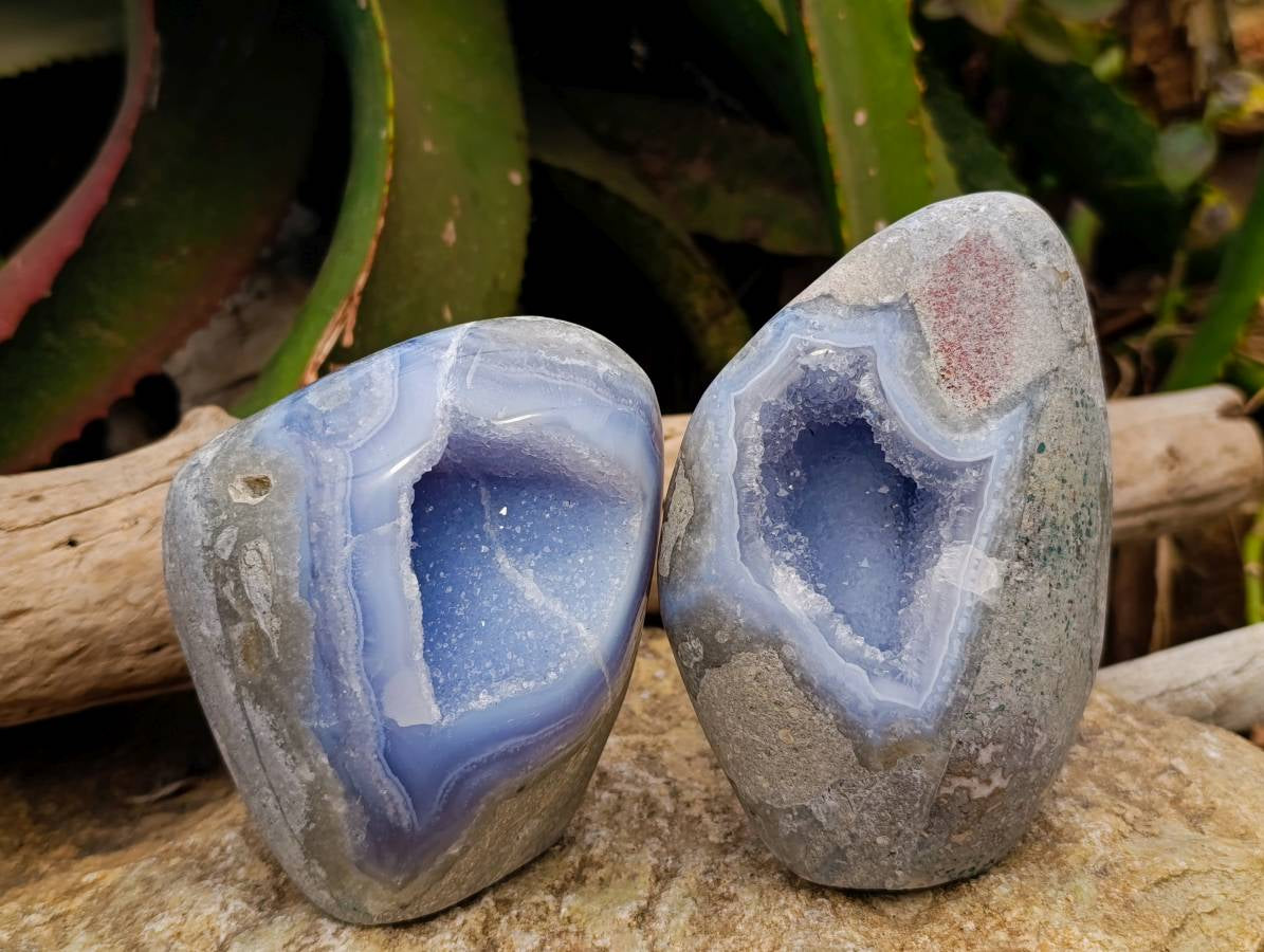 Polished Blue Lace Agate Standing Free Forms x 2 From Nsanje, Malawi - Toprock Gemstones and Minerals 