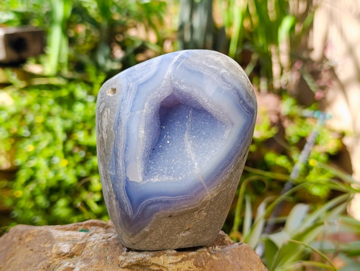 Polished Blue Lace Agate Standing Free Forms x 2 From Nsanje, Malawi - Toprock Gemstones and Minerals 