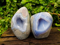 Polished Blue Lace Agate Standing Free Forms x 2 From Nsanje, Malawi