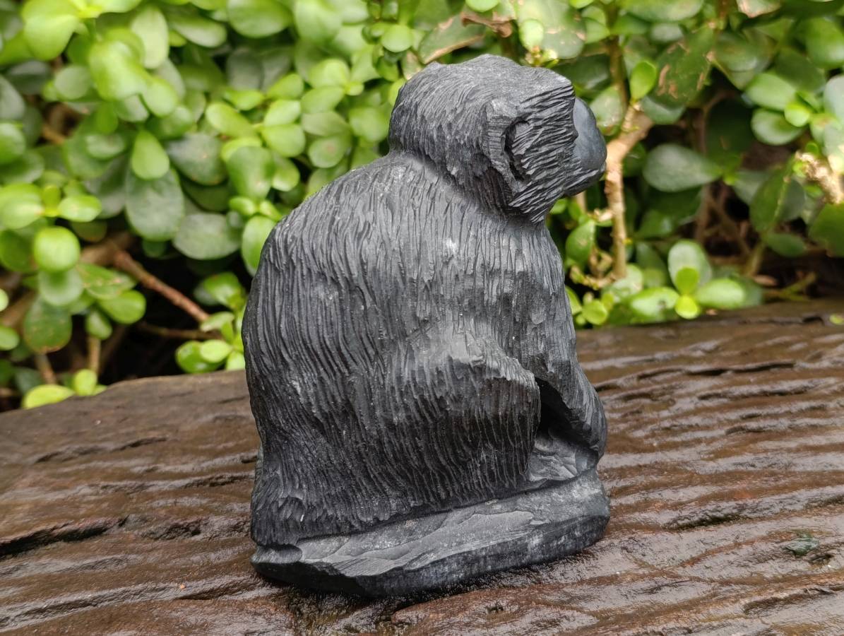 Hand Made Black Soapstone Baboon Carving x 1 From Zimbabwe - Toprock Gemstones and Minerals 