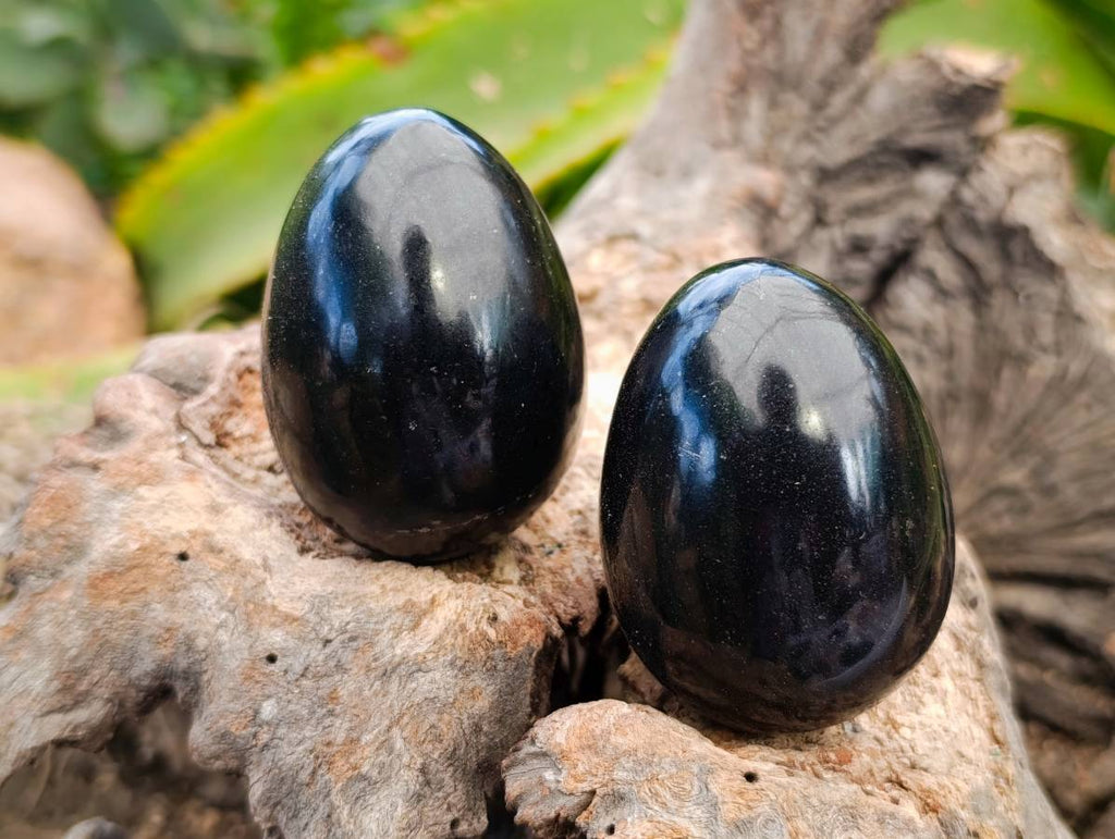 Polished Black Basalt Eggs x 6 From Madagascar - Toprock Gemstones and Minerals 