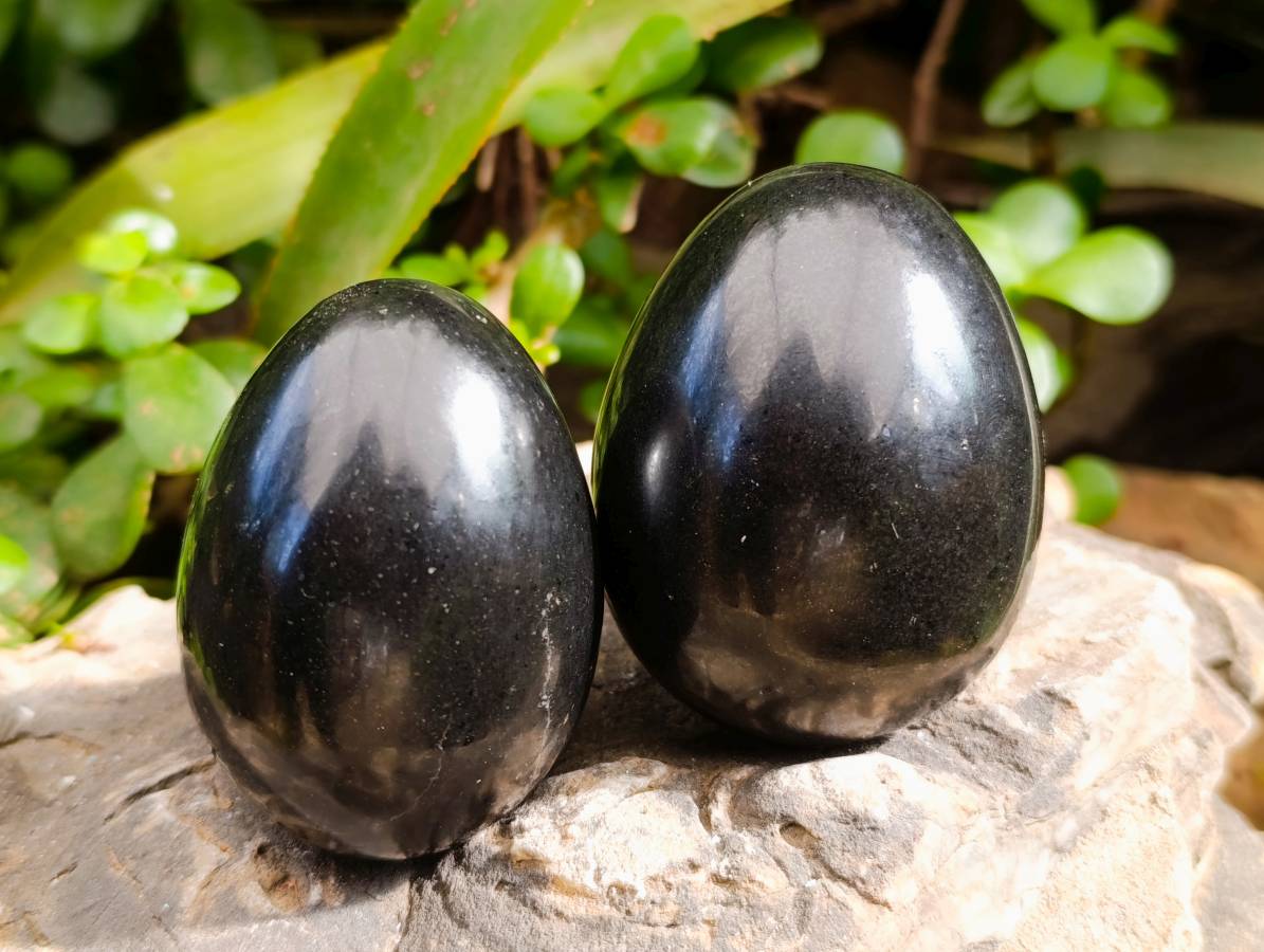 Polished Black Basalt Eggs x 6 From Madagascar - Toprock Gemstones and Minerals 