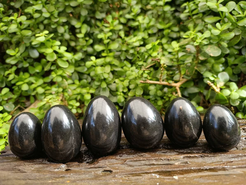Polished Black Basalt Eggs x 6 From Madagascar - Toprock Gemstones and Minerals 