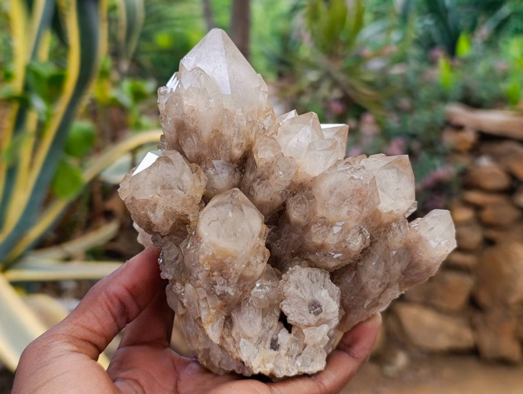 Natural Smokey Phantom Quartz Clusters x 2 From Luena, Congo - Toprock Gemstones and Minerals 