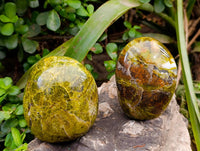 Polished Green Opal Standing Free Forms x 3 From Antsirabe, Madagascar