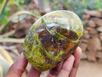 Polished Green Opal Standing Free Forms x 3 From Antsirabe, Madagascar