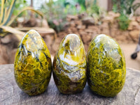 Polished Green Opal Standing Free Forms x 3 From Antsirabe, Madagascar