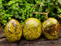 Polished Green Opal Standing Free Forms x 3 From Antsirabe, Madagascar