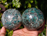Polished Emerald Mica 'Mutokolite' Spheres x 3 From Mutoko, Zimbabwe - Toprock Gemstones and Minerals 