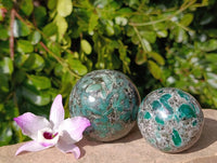 Polished Emerald Mica 'Mutokolite' Spheres x 3 From Mutoko, Zimbabwe - Toprock Gemstones and Minerals 