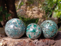 Polished Emerald Mica 'Mutokolite' Spheres x 3 From Mutoko, Zimbabwe - Toprock Gemstones and Minerals 