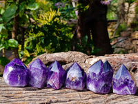 Polished Chevron Amethyst Points x 6 From Zambia - Toprock Gemstones and Minerals 