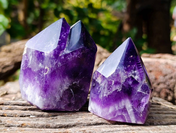 Polished Chevron Amethyst Points x 6 From Zambia - Toprock Gemstones and Minerals 