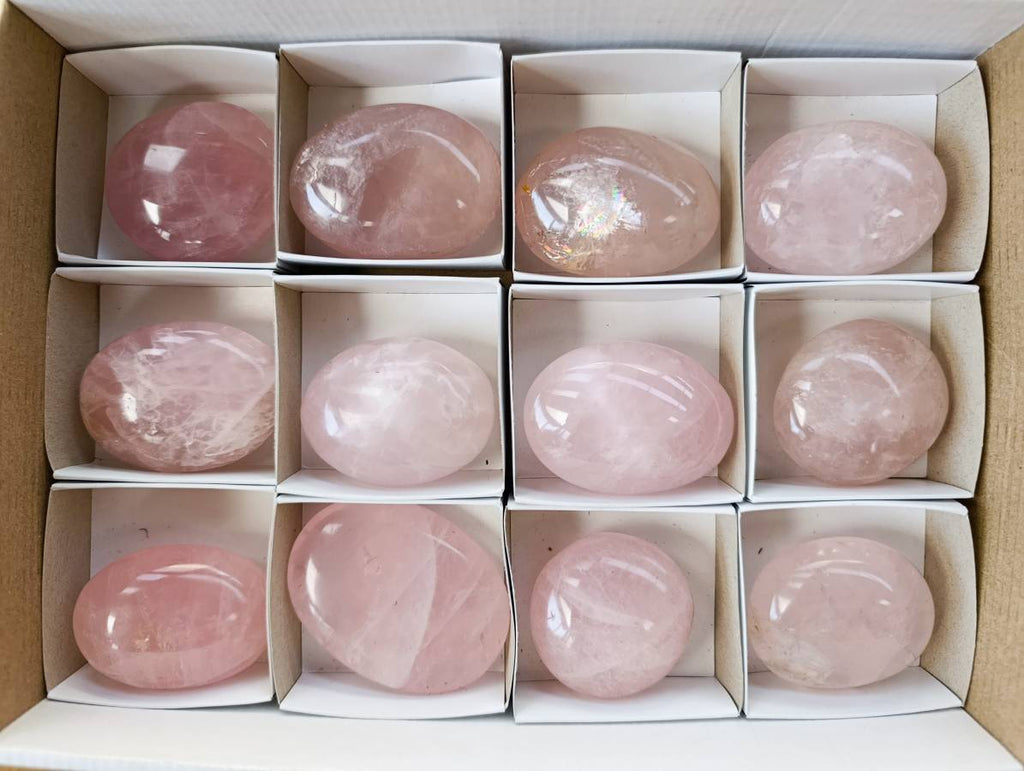 Polished Rose Quartz Palm Stones x 12 From Madagascar - Toprock Gemstones and Minerals 