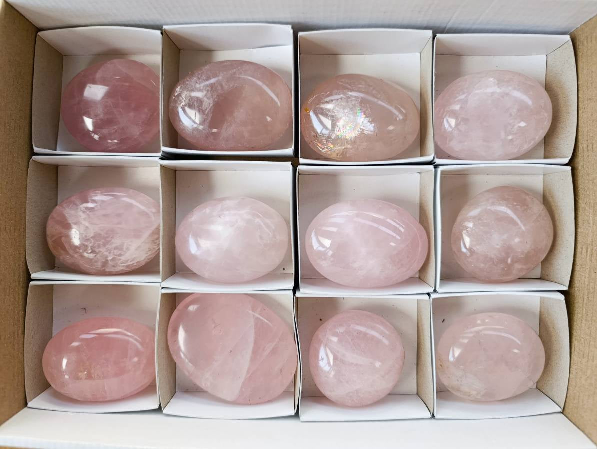 Polished Rose Quartz Palm Stones x 12 From Madagascar - Toprock Gemstones and Minerals 