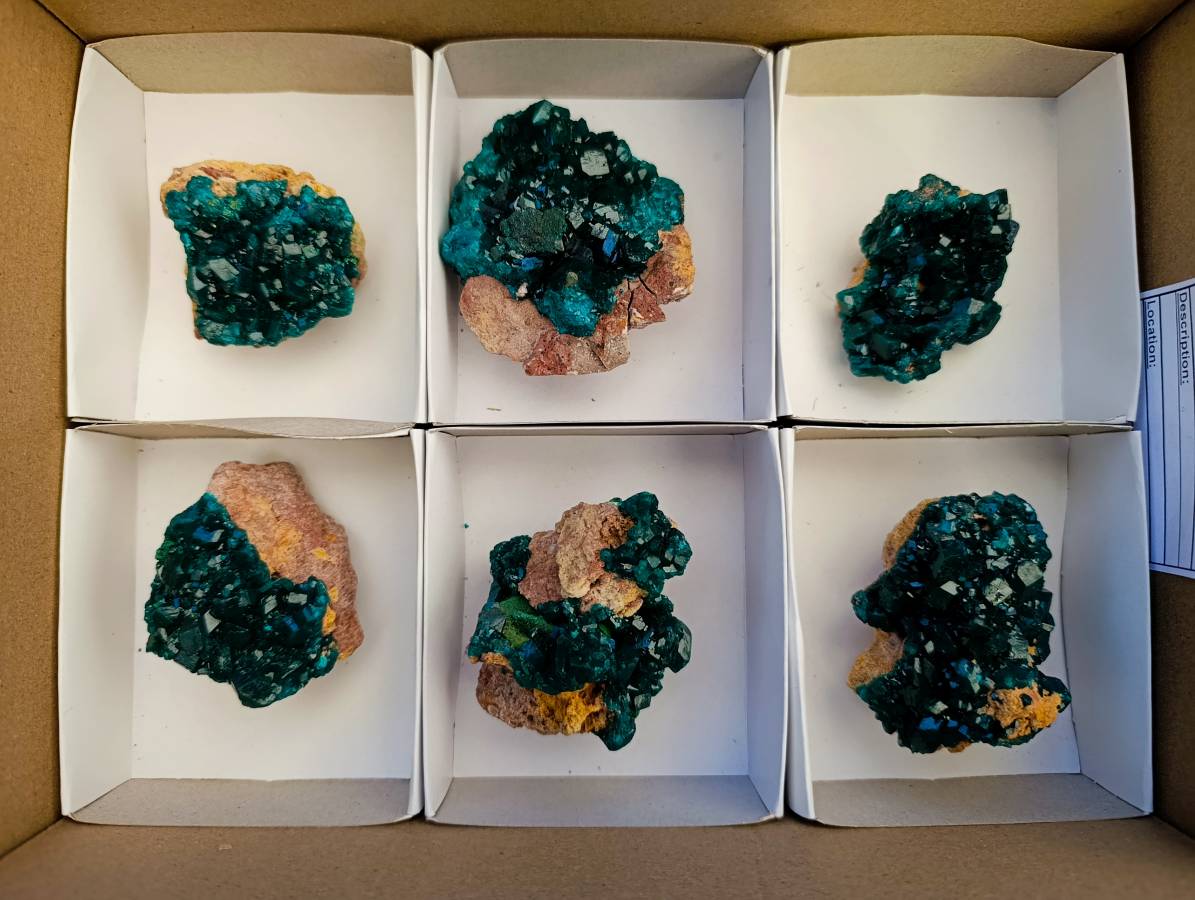 Natural Dioptase On Dolomite Specimens x 6 From Likasi, Congo - Toprock Gemstones and Minerals 