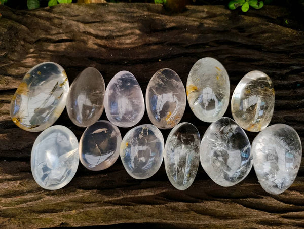 Polished Pearl Girasol Quartz Palm Stones x 12 From Ambatondrazaka, Madagascar - Toprock Gemstones and Minerals 