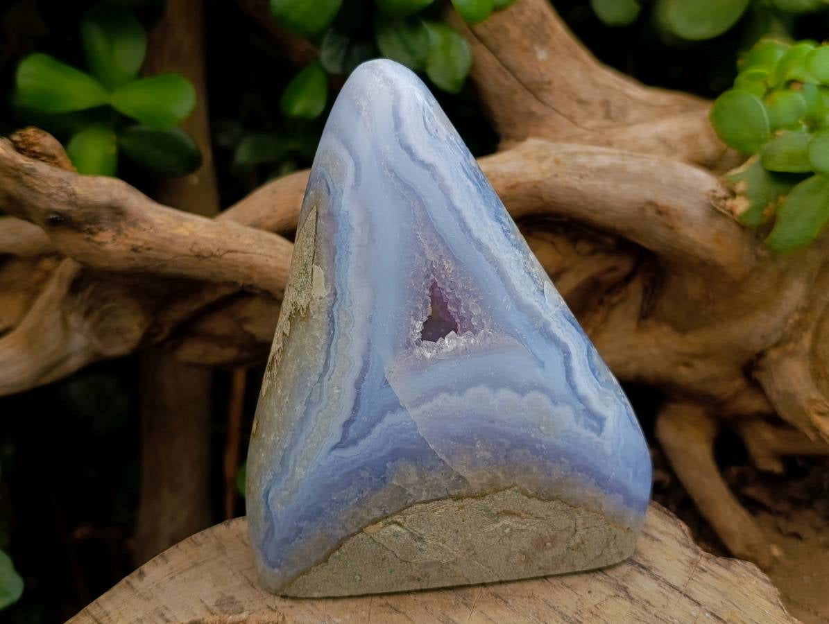 Polished Blue Lace Agate Standing Free Forms x 2 From Nsanje, Malawi - Toprock Gemstones and Minerals 
