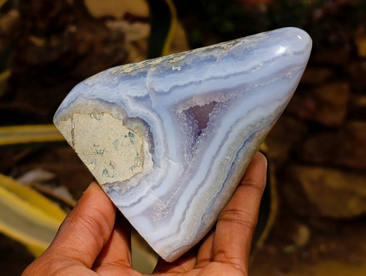 Polished Blue Lace Agate Standing Free Forms x 2 From Nsanje, Malawi - Toprock Gemstones and Minerals 