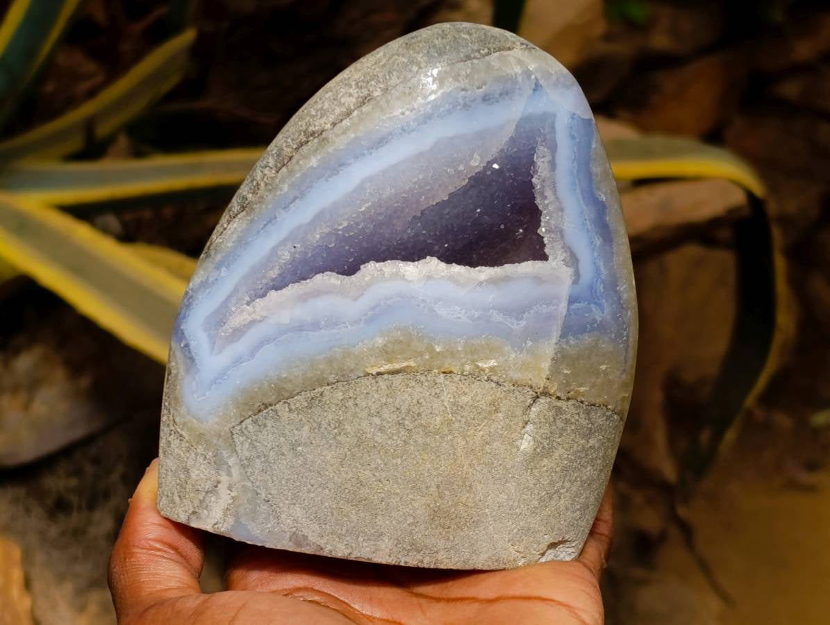 Polished Blue Lace Agate Standing Free Forms x 2 From Nsanje, Malawi - Toprock Gemstones and Minerals 