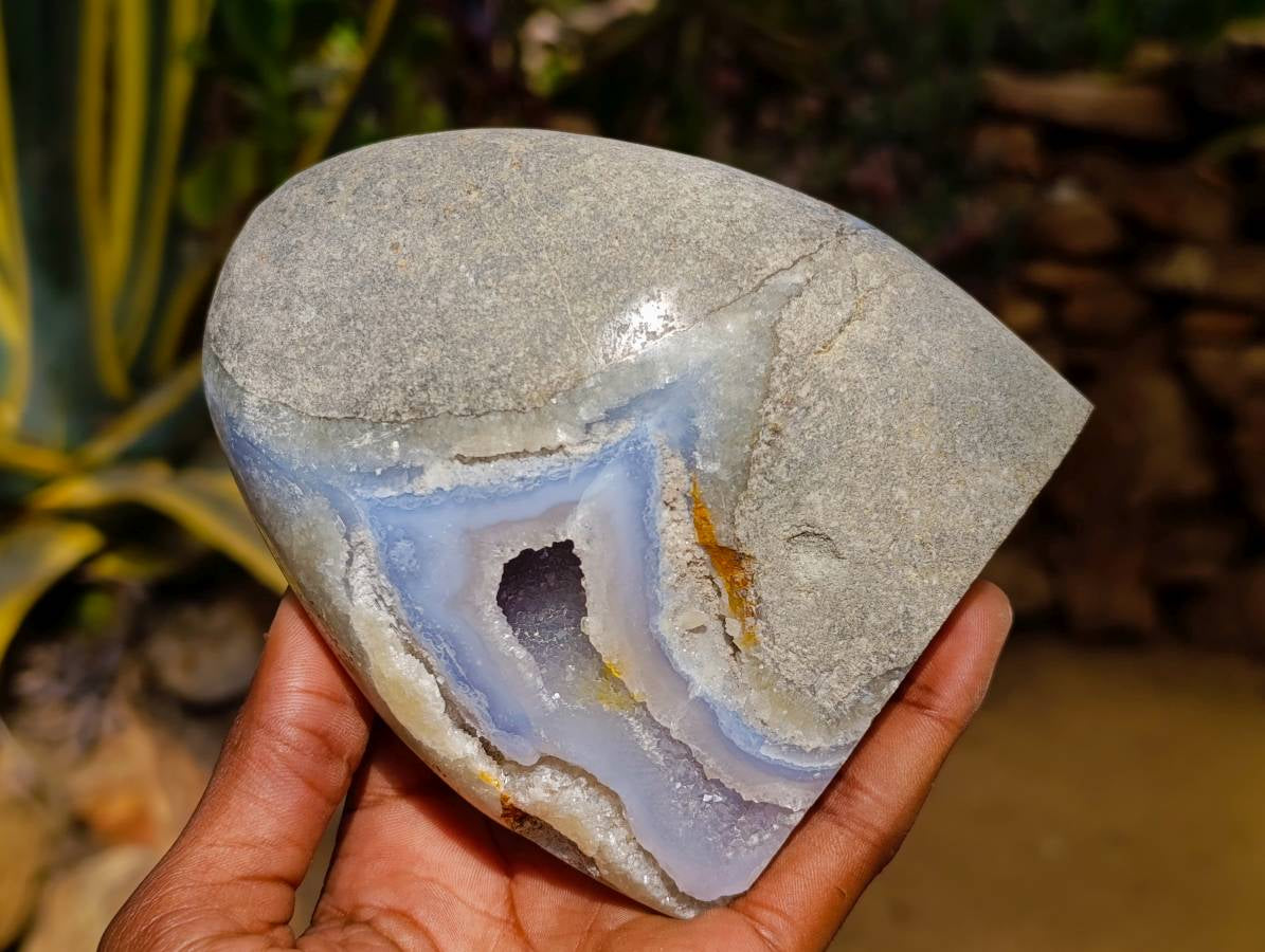 Polished Blue Lace Agate Standing Free Forms x 2 From Nsanje, Malawi - Toprock Gemstones and Minerals 