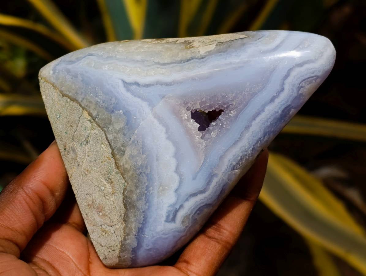 Polished Blue Lace Agate Standing Free Forms x 2 From Nsanje, Malawi - Toprock Gemstones and Minerals 
