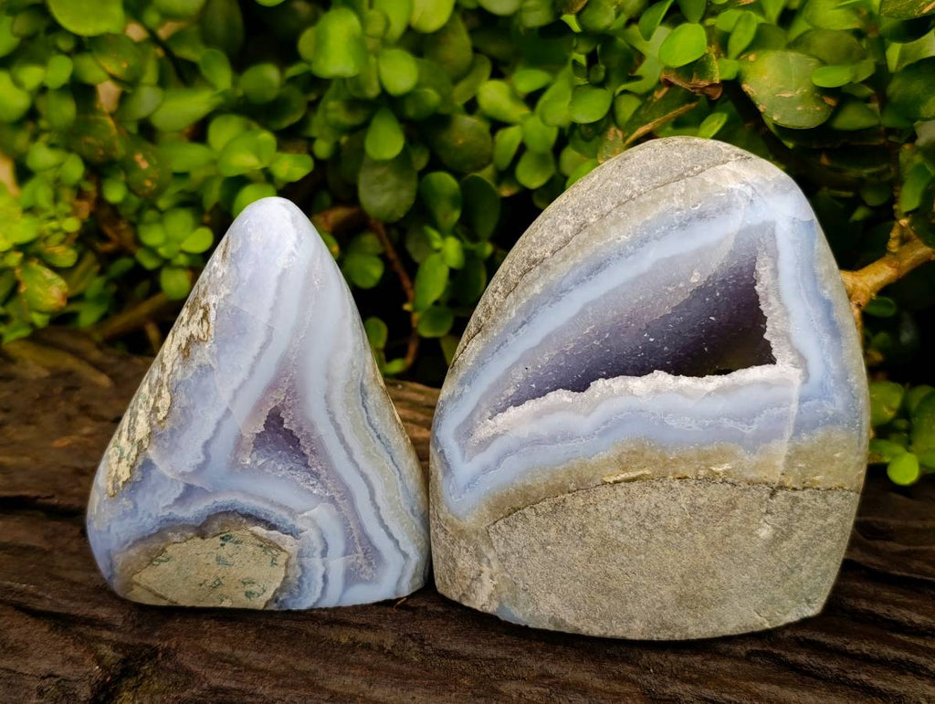 Polished Blue Lace Agate Standing Free Forms x 2 From Nsanje, Malawi - Toprock Gemstones and Minerals 