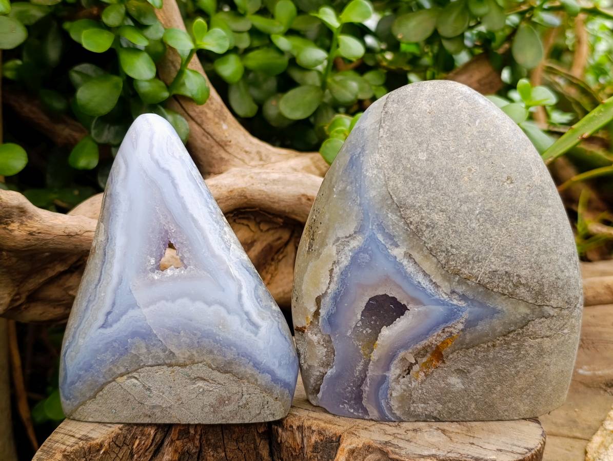 Polished Blue Lace Agate Standing Free Forms x 2 From Nsanje, Malawi - Toprock Gemstones and Minerals 